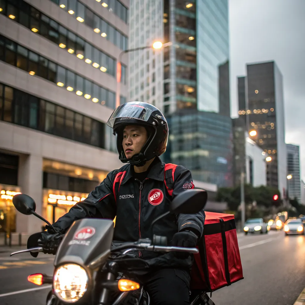 Delivery rider on city street
